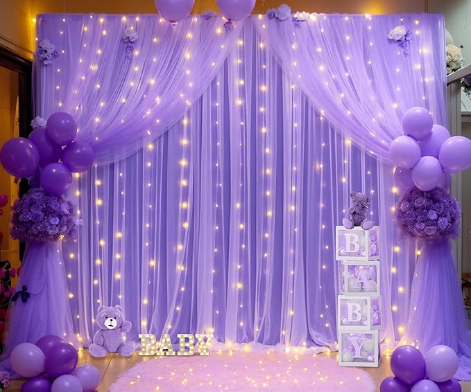 Purple Backdrop Curtains with Lights String - Image 3