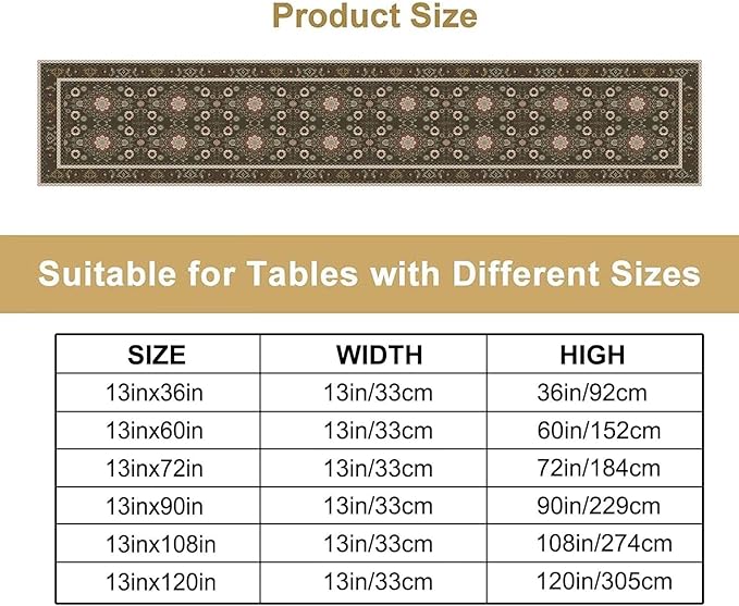 Vintage Boho Floral Table Runner, Rustic Country Farmhouse Brown Bohemia Flower - Image 4