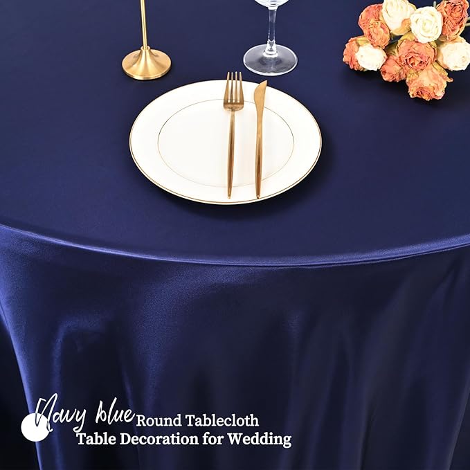 fani 6 Pack 108 Inch Navy Blue Satin Tablecloth - Image 4