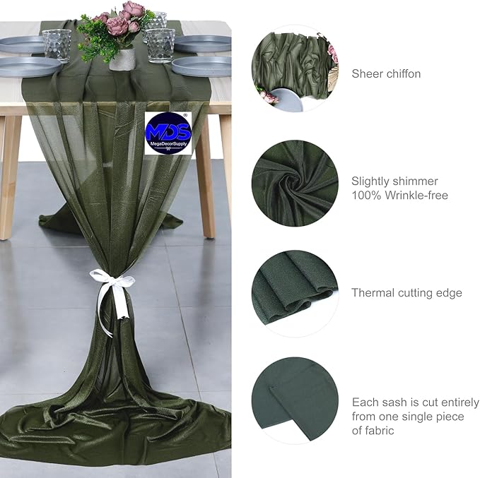 MDS 20 Pack 10ft Chiffon Table Runner 29 x 120 Inches Sheer Wedding Runner - Image 6