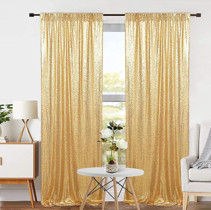 Eternal Beauty Sequin Backdrop Curtains, 2x8 Ft-2 Panels Gold Back Drop - Image 3