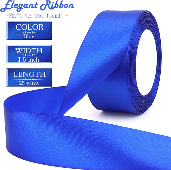 Blue Solid Satin Ribbon 1-1/2 Inch 25 Yards Solid Polyester Fabric Ribbon - Image 2