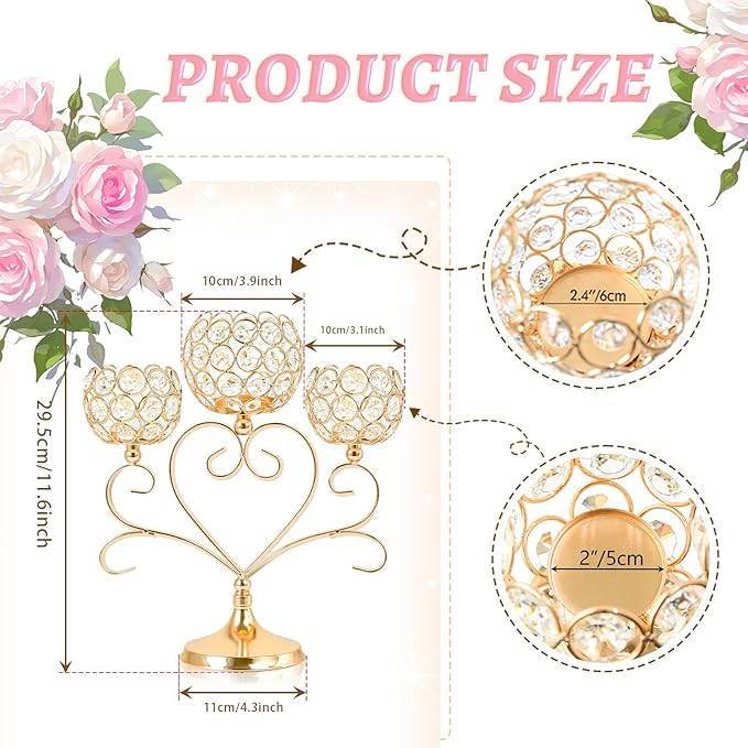 2 Pcs 3-Arm Heart Tea Light Candle Holder - Image 2