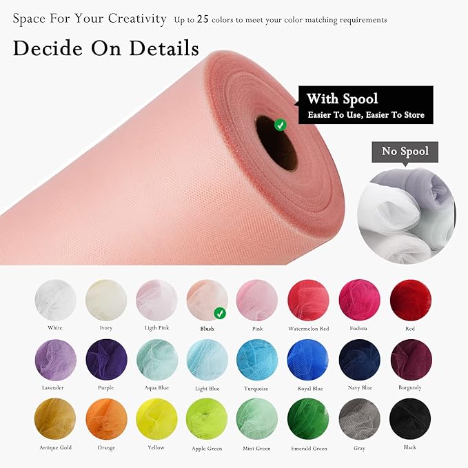 Blush Tulle Fabric Rolls 54 Inch by 40 Yards Tulle Bolt Spool - Image 3