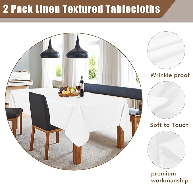 Fitable Linen Textured Tablecloths 2 Pack, Faux Burlap Rectangle Table Clothes - Image 4