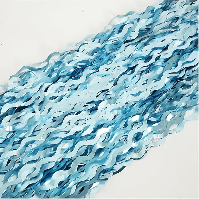 4 Pack Wavy Blue Foil Fringe Curtain 3.3x6.6 Feet | Blue Streamers Tinsel - Image 7