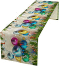 Christmas Table Runner, Colorful Balls Xmas Tree Snowflake Pattern Print by Kurtect