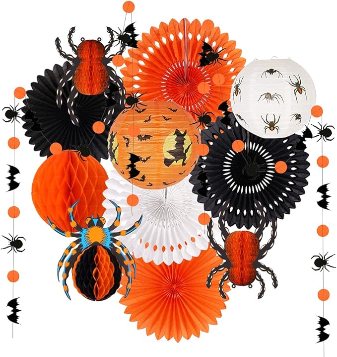 Halloween Party Decorations, Hanging Spider Bat Paper Lanterns Spiders Honeycomb by YUNXUAN