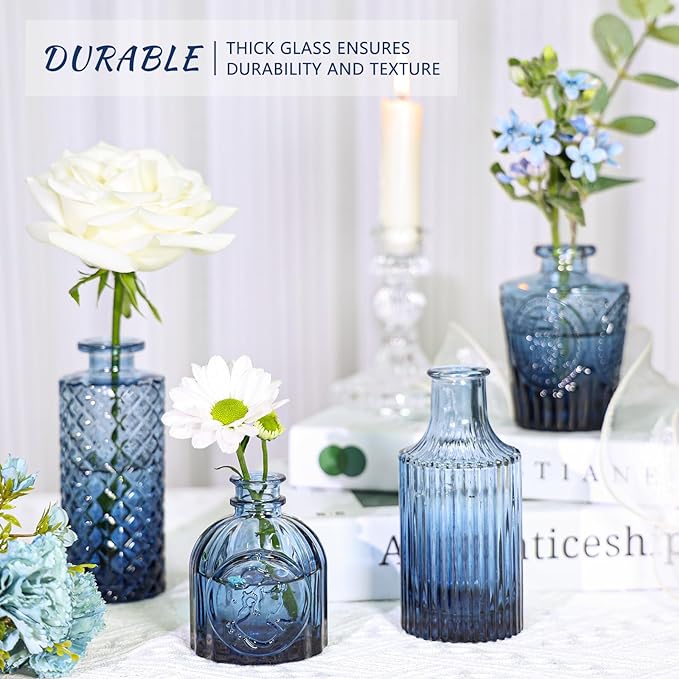Glass Bud Vase Set of 12, Small Blue Flower Vases - Image 4
