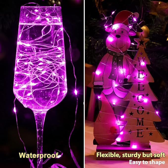 HXWEIYE 6 Pack Pink Fairy Lights Battery Operated, 7ft 20LED Mini Fairy Mason - Image 4