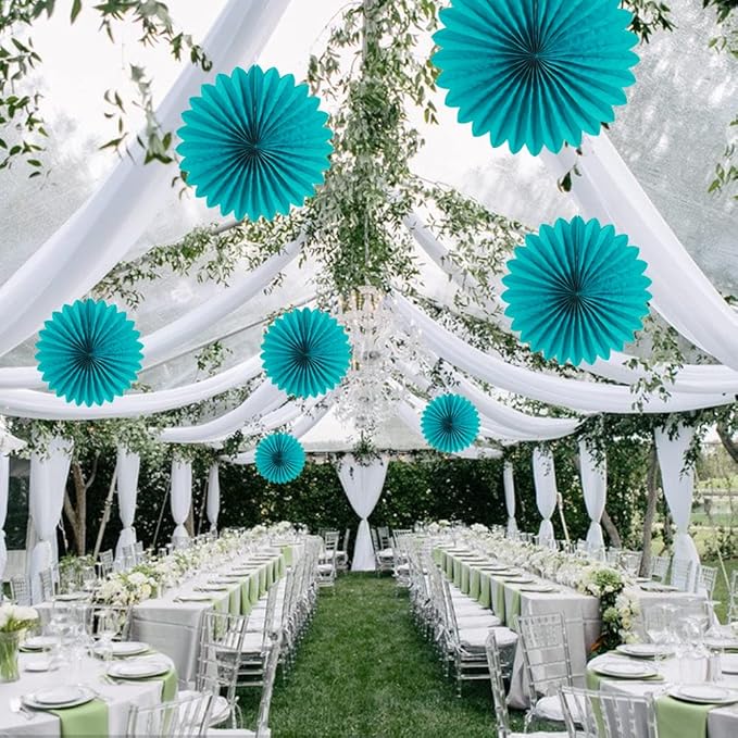 Easy Joy Teal Party Decorations Paper Fans Birthday Wedding Home Party Hanging - Image 6
