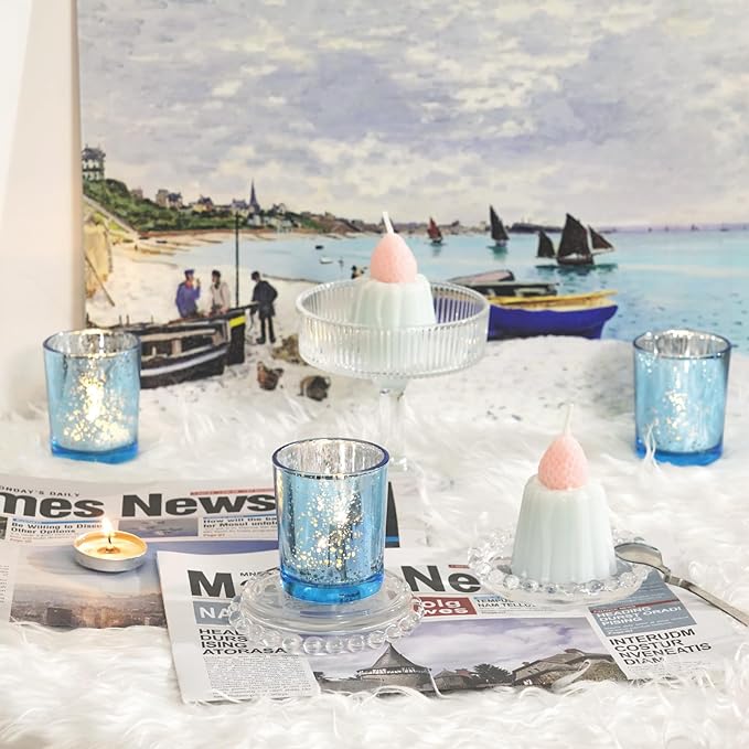 Homemory 36 Pcs Blue Votive Candle Holders, Mercury Glass Candle Holder - Image 9