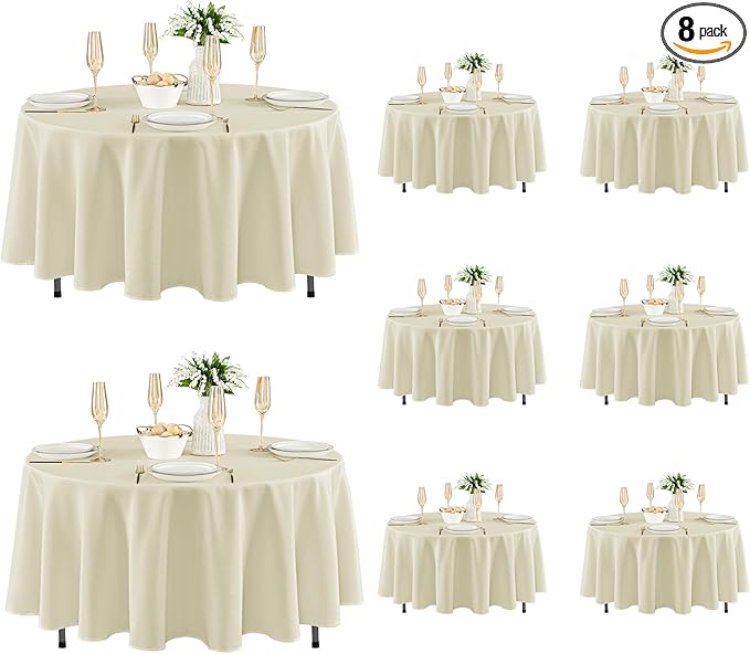 Fitable 8 Pack Round Tablecloths: Stain Resistant Wrinkle Free Circle Table by Fitable
