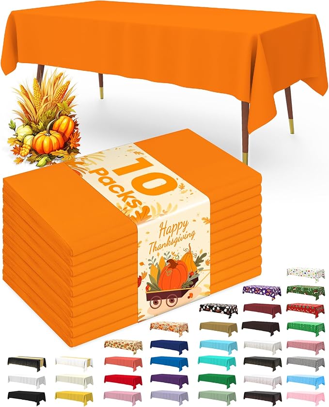 Pureegg Plastic Table Cloth Disposable 10 Pack, 54 x 108 Inch Table Cloths by Pureegg