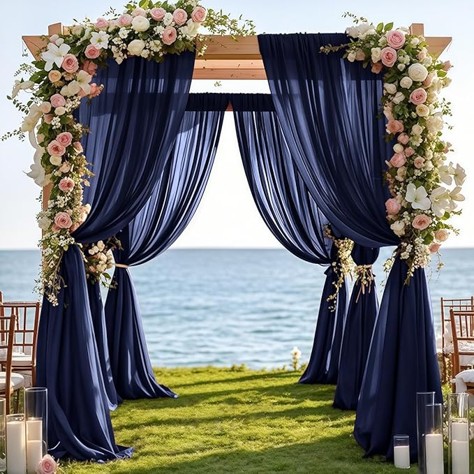 Fall Navy Blue Wedding Arch Draping Fabric 1 Panel 29" × 20FT Sheer Drapes - Image 2