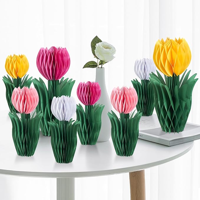 SUNBEAUTY 8 PCS Flower Honeycomb Decor Tulips Table Centerpieces Spring Decor by SUNBEAUTY