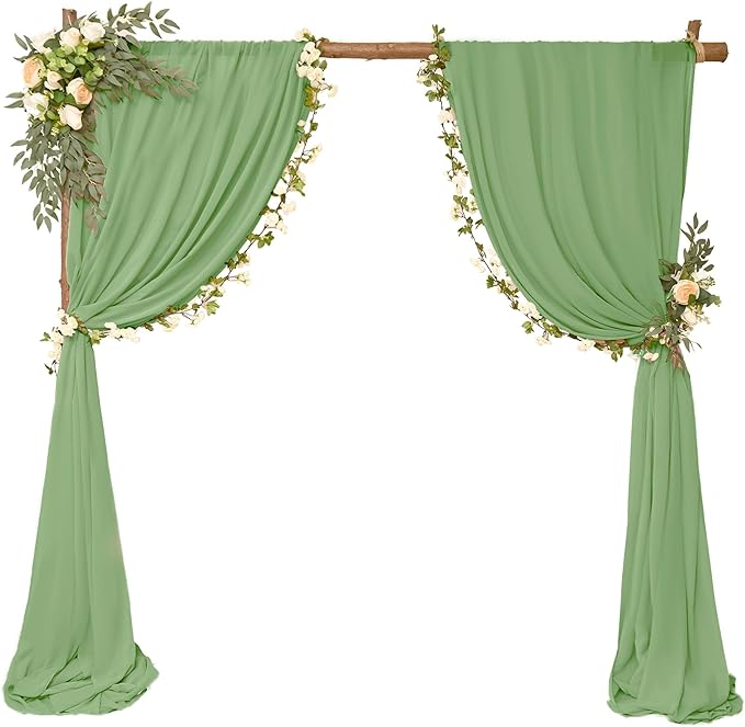 6 Panels Sage Green Wedding Arch Drapery 28" x 20Ft Wedding Arch Draping Fabric - Image 2