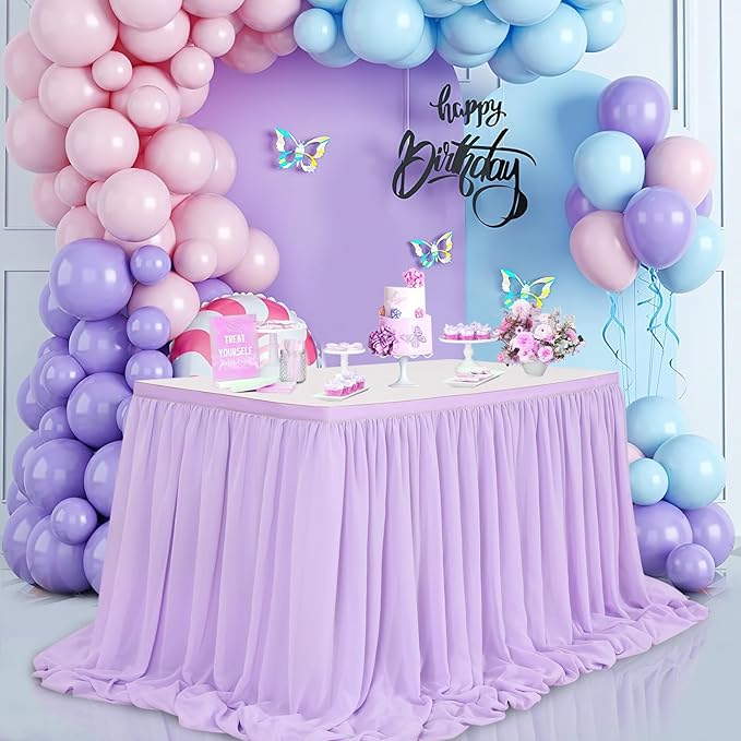 QueenDream Lavender Chiffon Table Skirt 6ft - Image 4