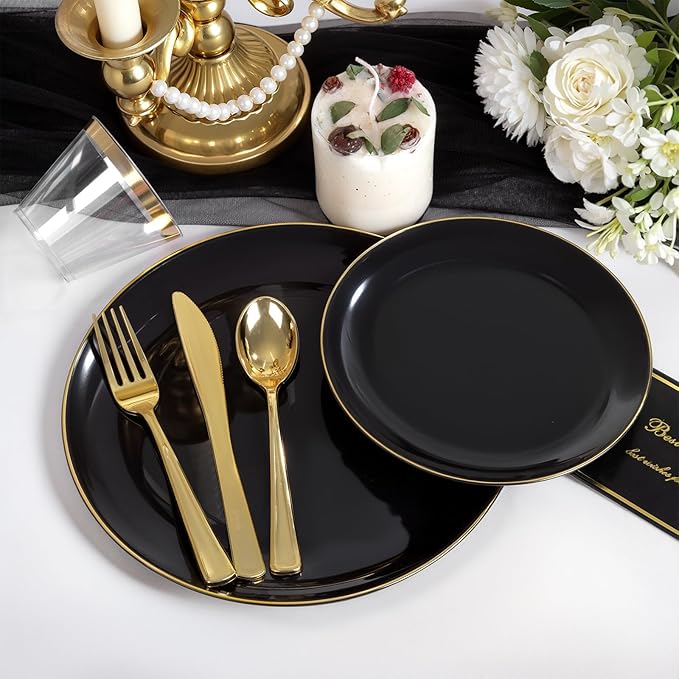 NOCCUR 350PCS Black and Gold Plastic Plates - Image 6