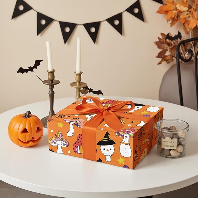 LeZakaa Halloween Creepy Mushroom Wrapping Paper Roll, Mushrooms Design - Image 4