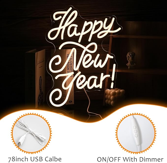 Happy New Year Neon Sign Warm White Led Neon Lights - Image 3