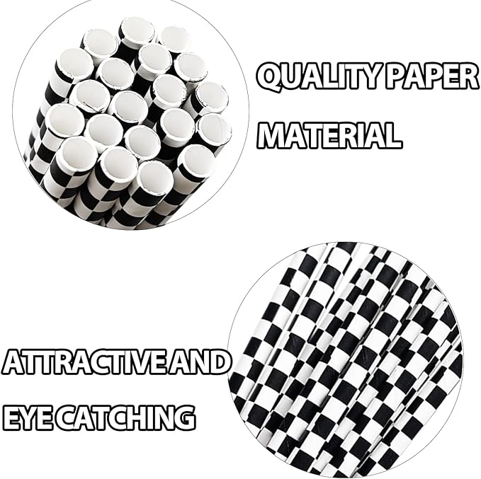 50 Pcs Checkered Flag Paper Straws Racing Car Straws Black and White Checkered - Image 2