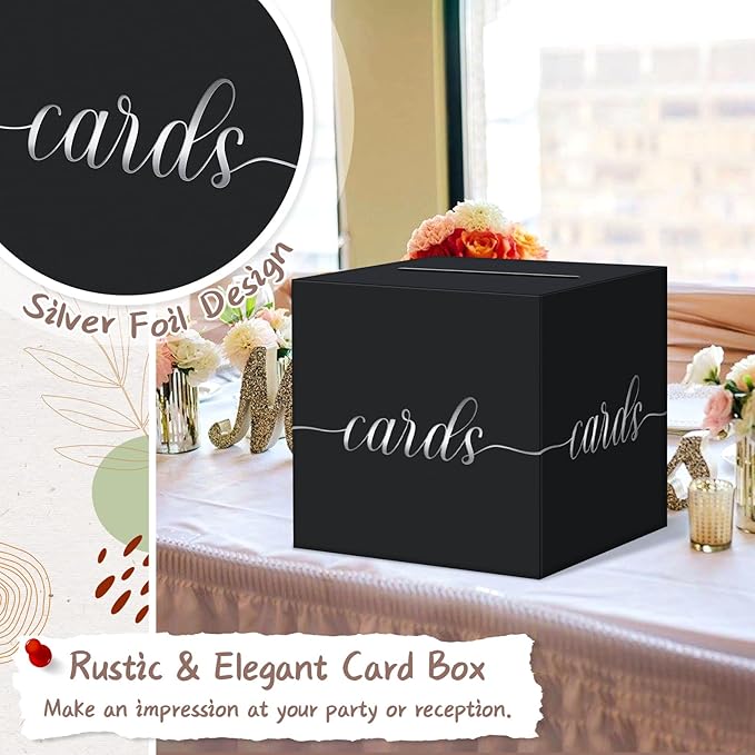 QIKSION Black Wedding Card Box, Wedding Reception, Graduation, Baby Shower - Image 3
