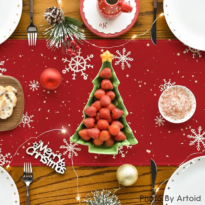 Artoid Mode Red Snowman Snowflake Let it Snow Winter Table Runner, Seasonal - Image 4