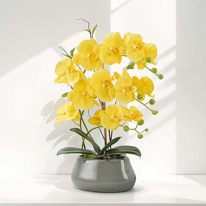 Orchid Artificial Flowers with Gray Vase Large Silk Faux Phalaenopsis Flowers - Image 4