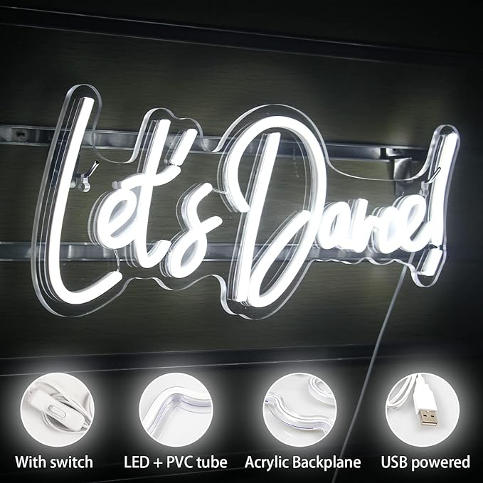 Let's Danced Neon Signs Let's Dance Neon Light Up Sign White Led Word Light - Image 4