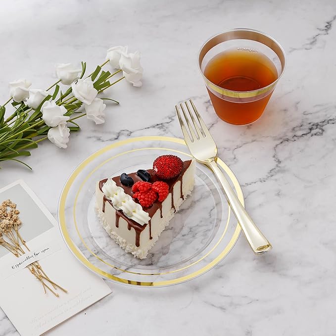 BESTVIP 150PCS Plastic Dinnerware Set, Anniversary, Includes: Dinner Plates - Image 3