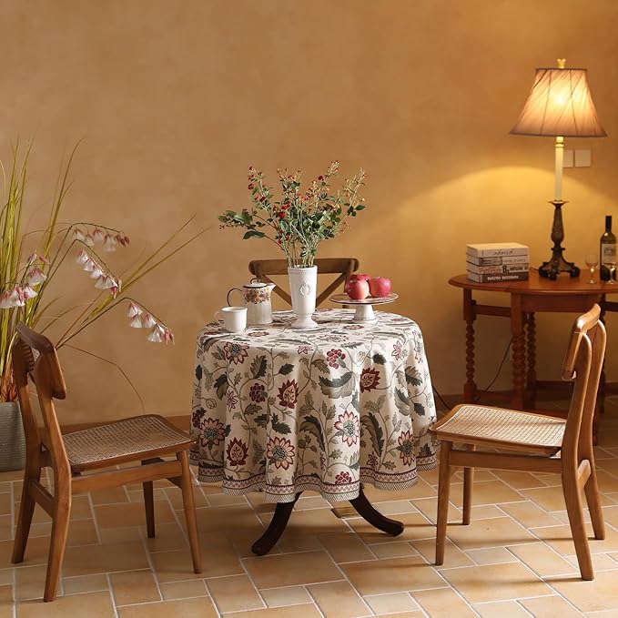 ISAENNE Designer Provence Floral Small Round Tablecloth, Linen Colorful - Image 3