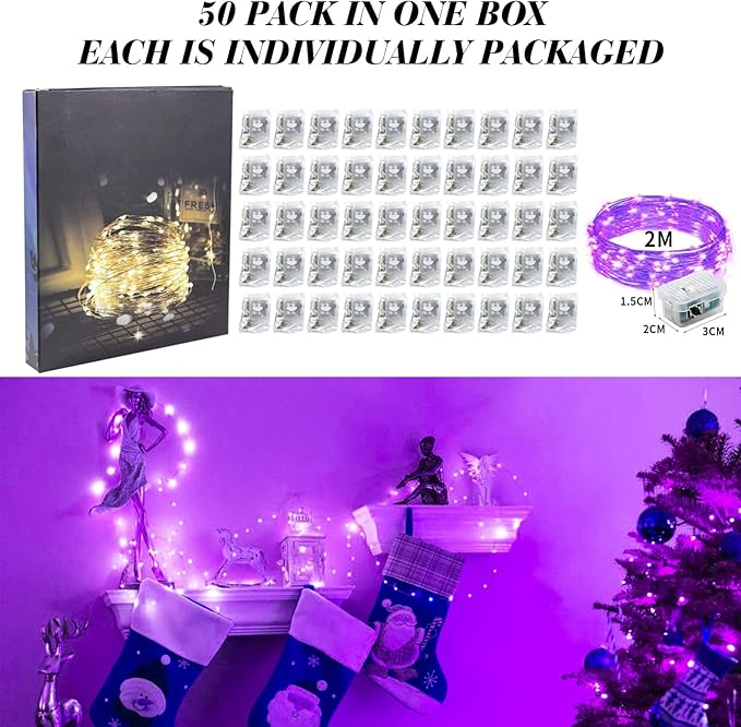 ZGWJ 50 Pack Fairy Lights Battery Operated, 7ft 20 Mini LED Fairy String Lights - Image 6