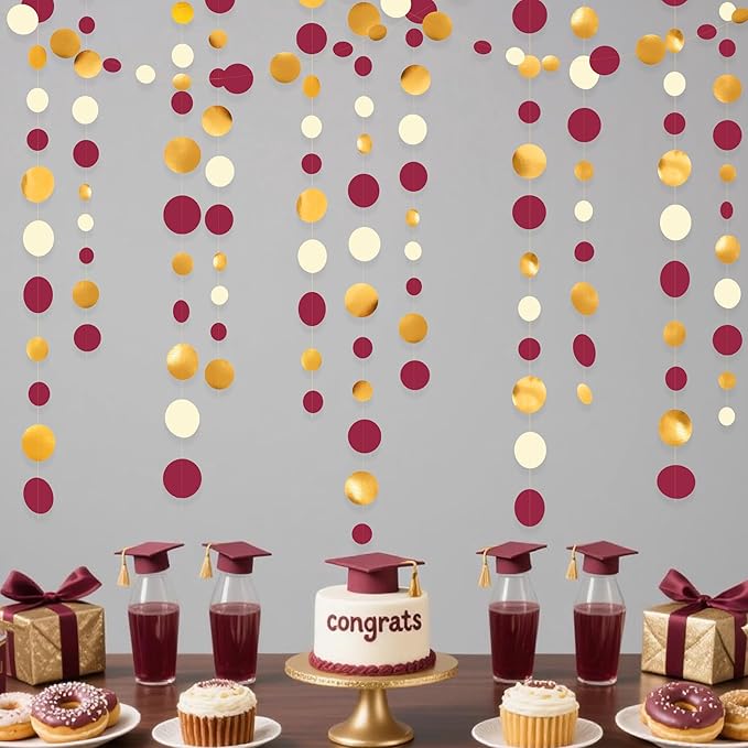 46 Ft Maroon Gold Party Decorations Burgundy Gold Beige Polka Dot Garland - Image 5