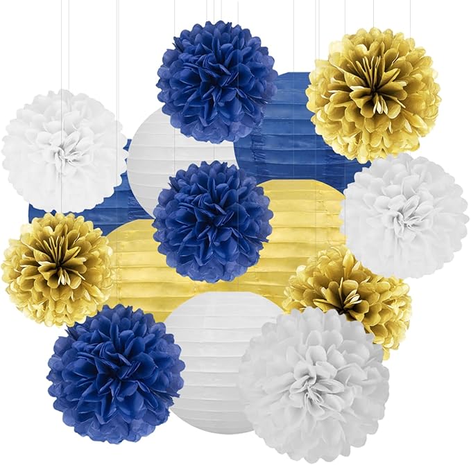 Navy-Blue White Gold Party Decorations by HongTongTong