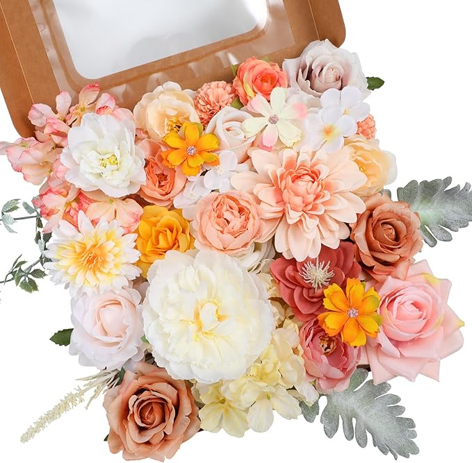 Artificial Flowers Combo, Mix Silk Flowers Roses, Dahlias by Garisey