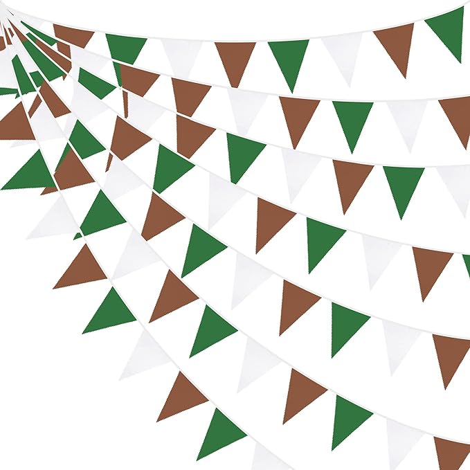 32Ft Green Brown White Party Decorations Brown Green Pennant Banner Fabric by pinkblume