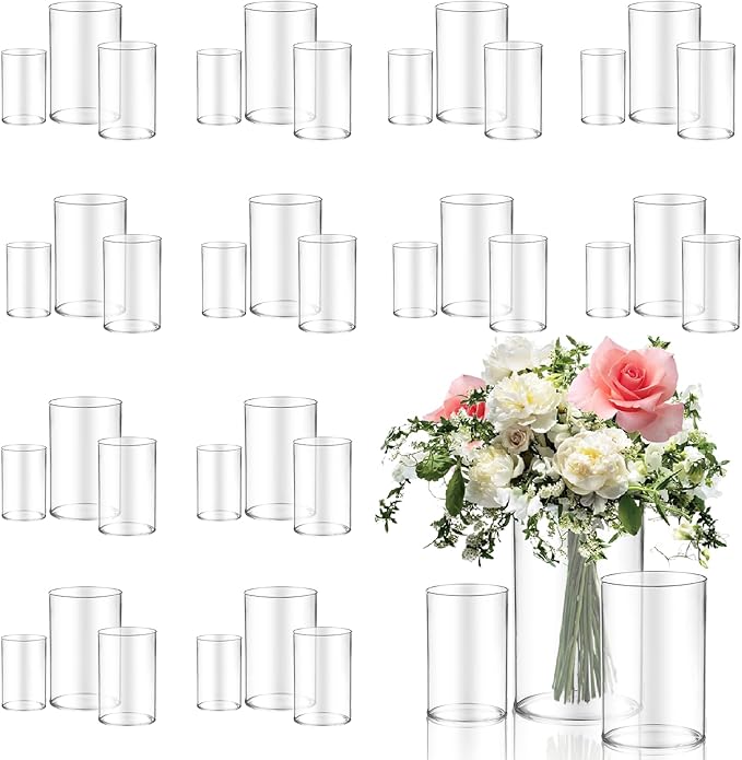 36pcs Glass Vase Cylinder for Centerpieces Small Flower Glass Clear Home Decor by OGEH