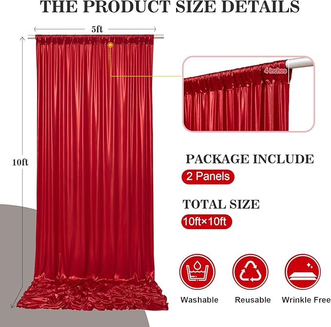 10x10ft Thick Red Glitter Backdrop Curtain Panels - Image 5