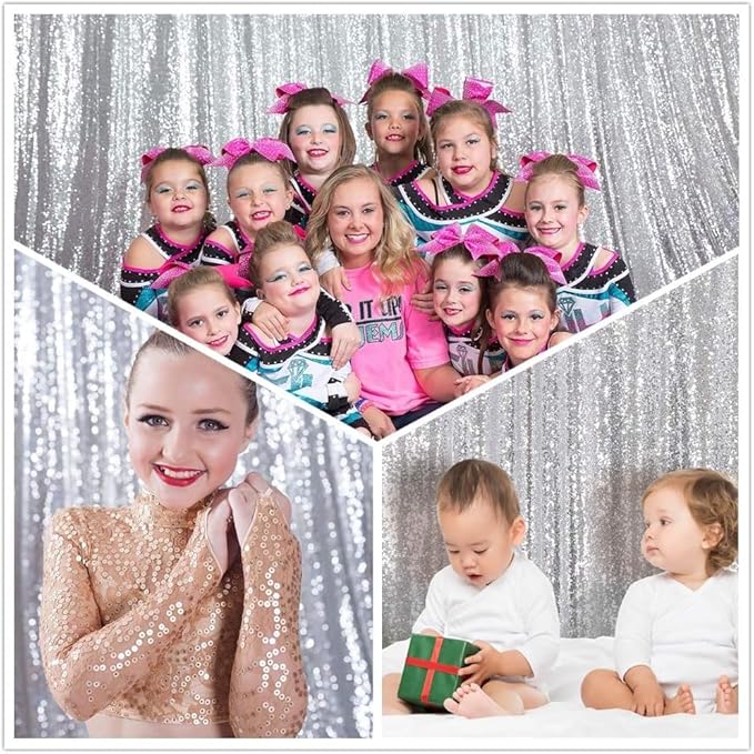 Eternal Beauty Silver Sequin Backdrop, 20x10 Ft Glitter Background Curtains - Image 4