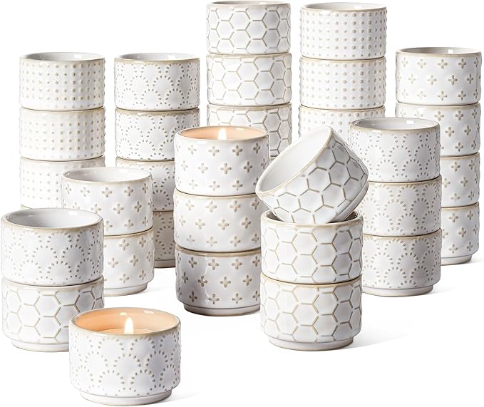 LE TAUCI Tealight Candle Holder, Embossed Ceramic Votive Candle Holders Bulk by LETAUCI