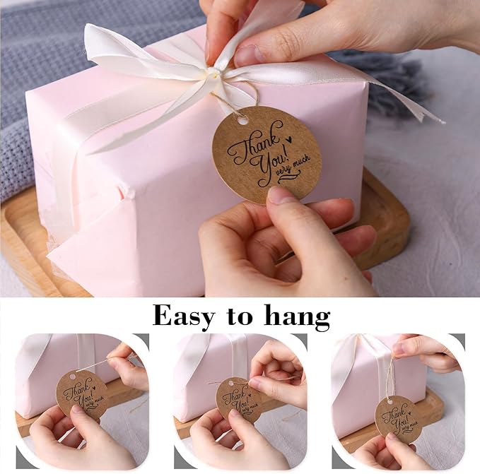 SallyFashion 120PCS Thank You Gift Tags, Round Brown Paper Tags - Image 4