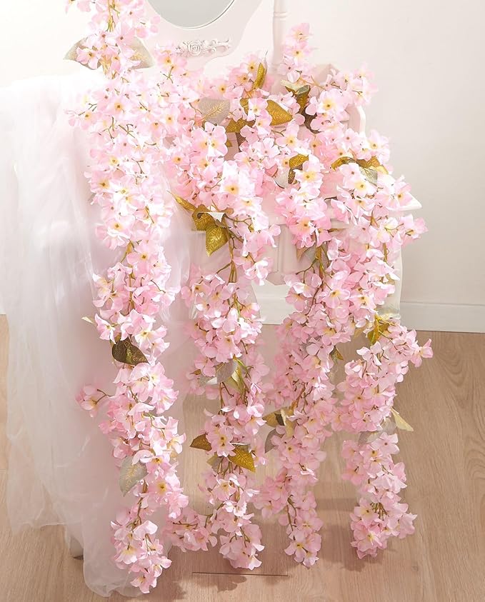 Flower Garland, Artificial Hydrangea Vine Flowers, Hanging Fake Hydrangeas Vine by PONKING