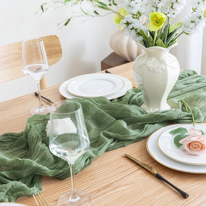 Asee'm 3pcs Cheesecloth Table Runner 120 Inches Sage Green Boho Gauze Cheese - Image 5