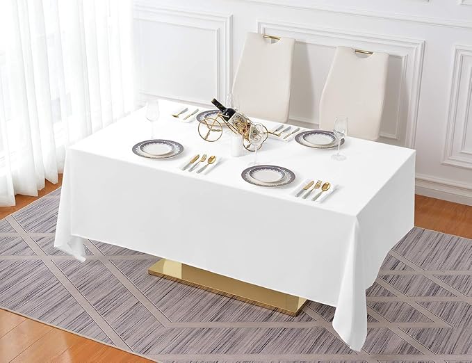 Surmente White Rectangle Tablecloth 60 x 102-inch Rectangular Polyester Table - Image 6