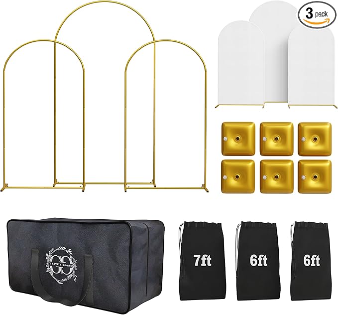 Metal Arch Backdrop Stand and Cover Set – 3 Gold Frames by Unknown