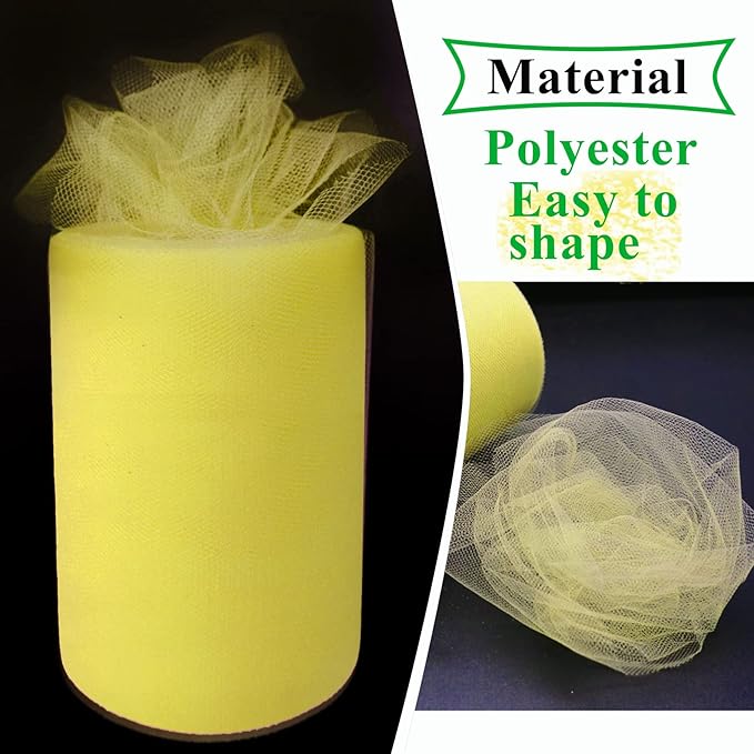 Yellow Tulle Fabric Rolls 6 Inch by 100 Yards Fabric Spool Tulle Ribbon - Image 3
