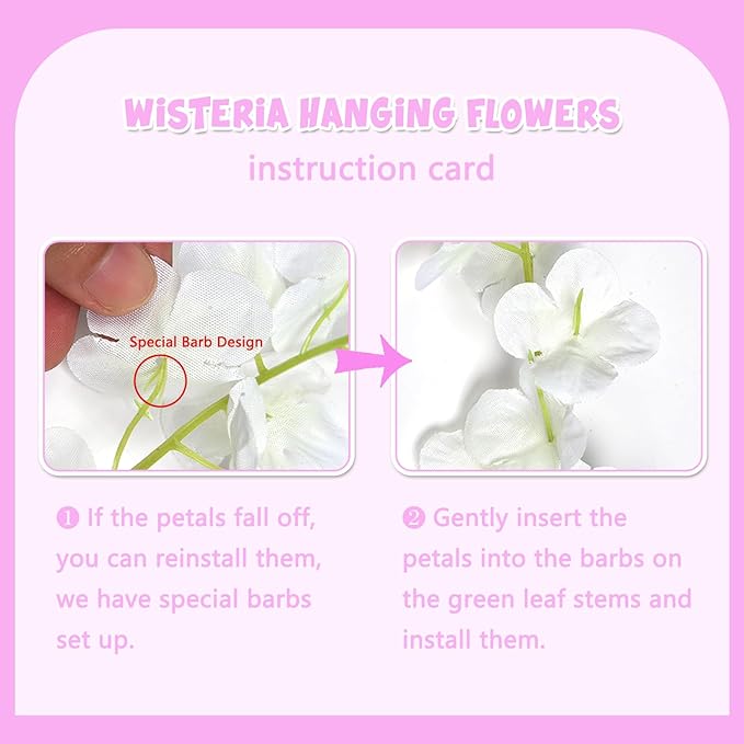 12 Pack Pink Wisteria Hanging Flowers Garland, 3.77 Feet Artificial Flower Vines - Image 2