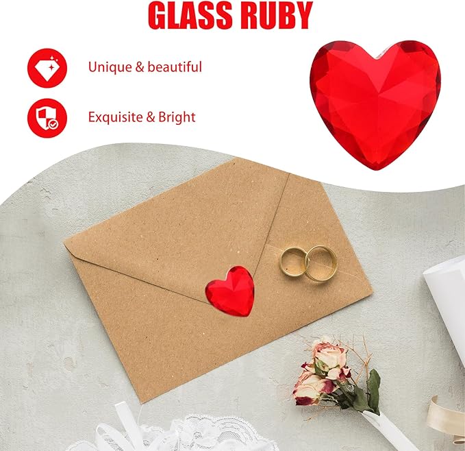 HEALLILY 20pcs Glass Red Heart Crystals Rhinestones Diamonds Valentines Day - Image 5