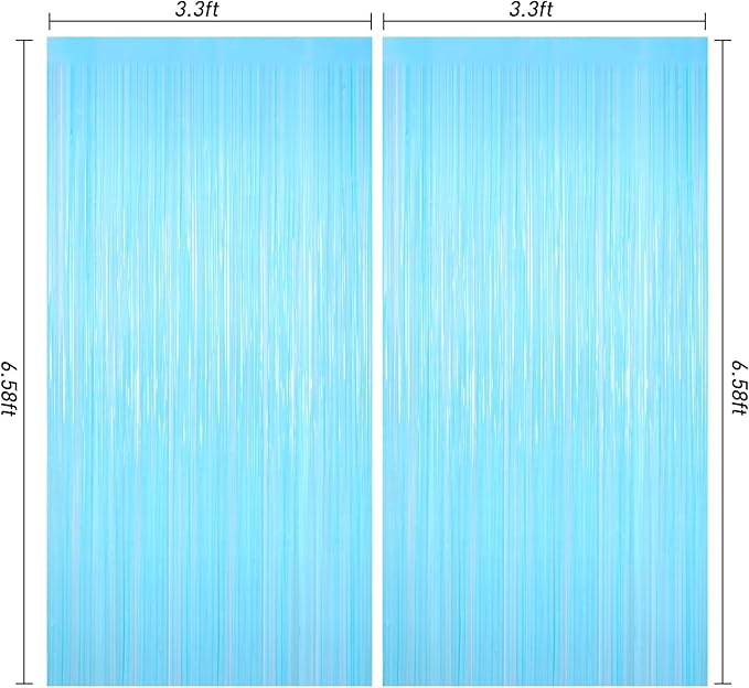 Macaron Light Blue Tinsel Backdrop Foil Fringe Curtains, Wedding Baby Shower - Image 2